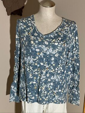 croft & barrow Blue Floral Long-Sleeve Top